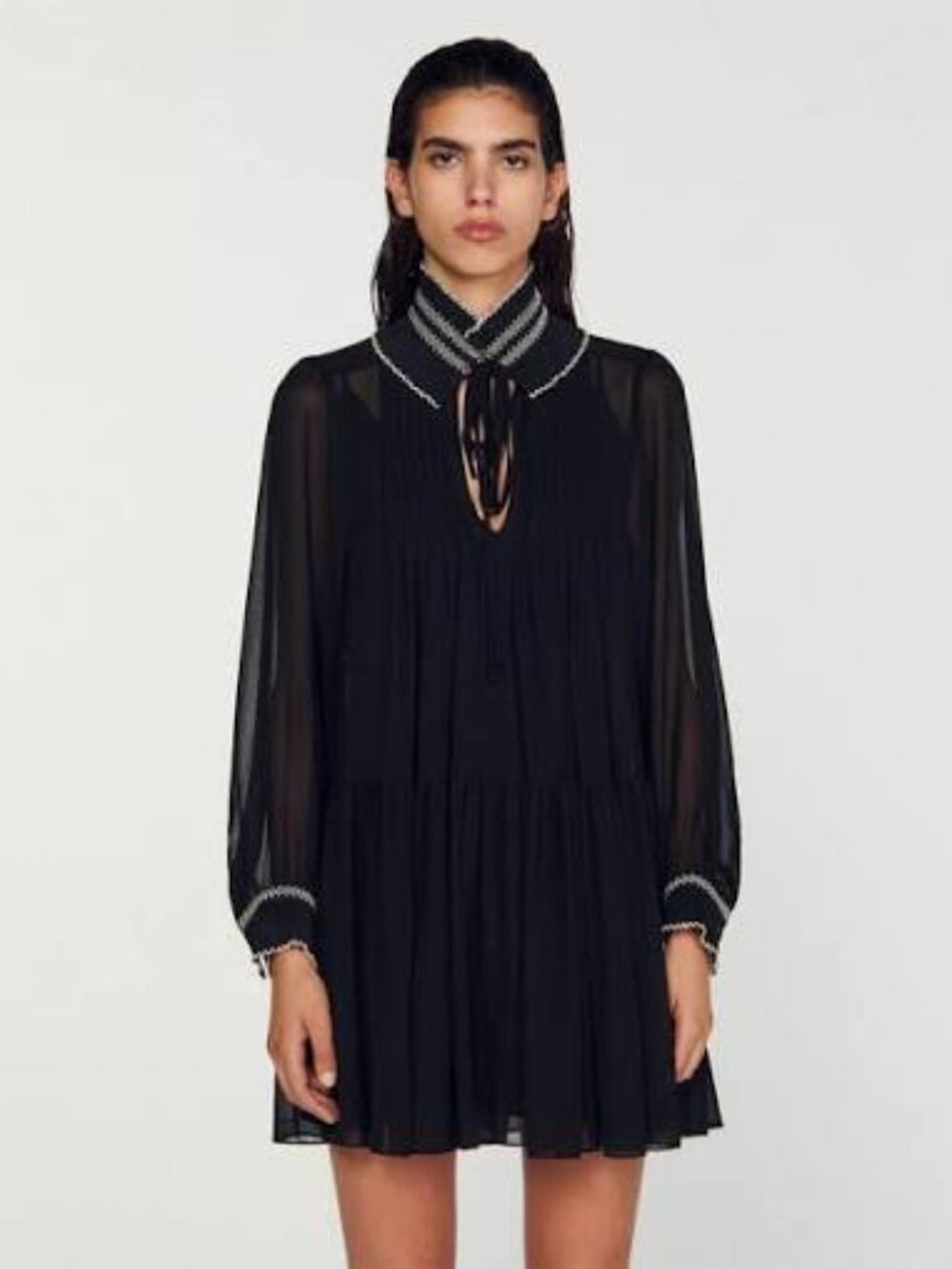 Sandro Chiffon sheer black tunic dress.